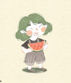 怎么画吃瓜女孩,捕捉夏日悠闲时光的艺术指南